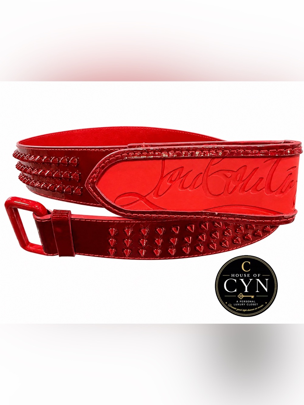 Christian Louboutin - Loubi Metallic Red Patent Leather Spike Wrap Belt 🔥🔥🔥